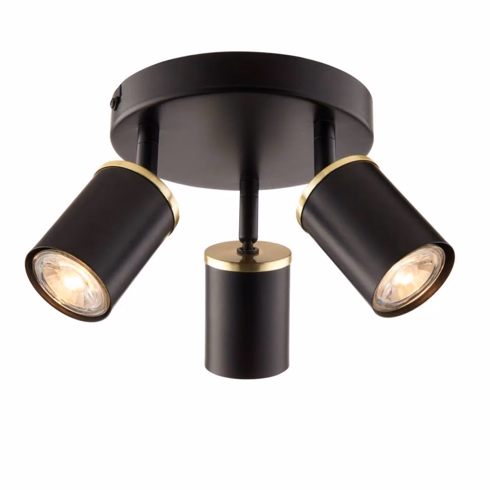 Pagazzi Talbot Matte Black 3-Spot Ceiling Light with Adjustable Dimmable GU10 Glass Shades – 4
