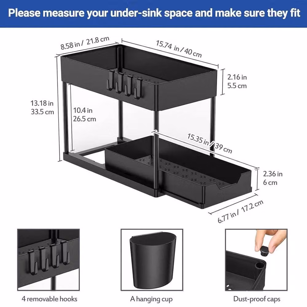 NESTLUNE Under Sink Storage Organiser Shelf and Pull Out Spice Rack Drawer, Black – 2