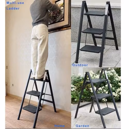 Gr8 Home Black 3 Step Foldable Steel Ladder with Non-Slip Rubber Feet – 5
