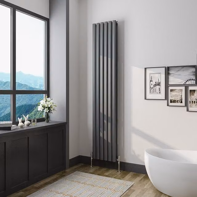 AicaBathroom Vertical Oval Column Steel Radiator in Anthracite Grey, H: 180 cm, W: 35.4 cm