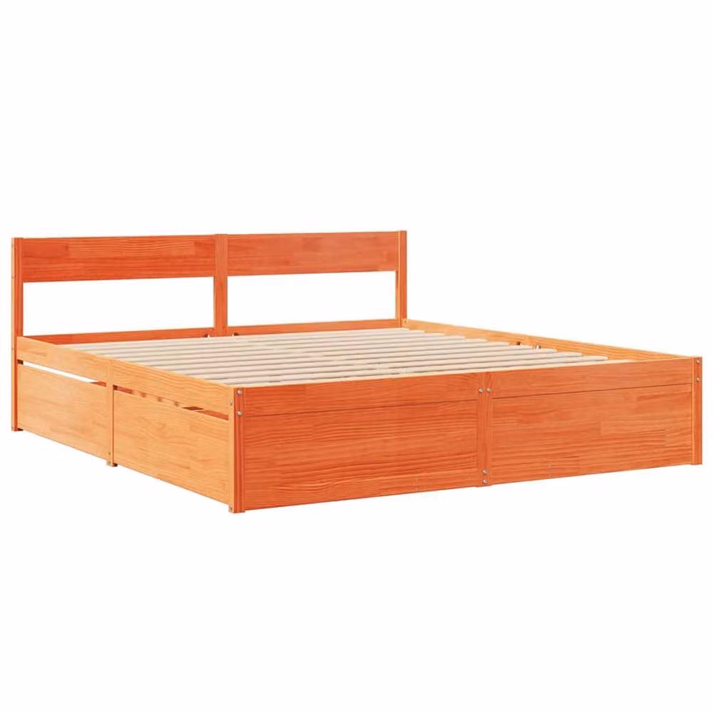 Berkfield Home Super King Solid Wood Pine Bed Frame with Drawers, Waxed Brown, W/D/H: 180 x 200 x 78 cm – 3