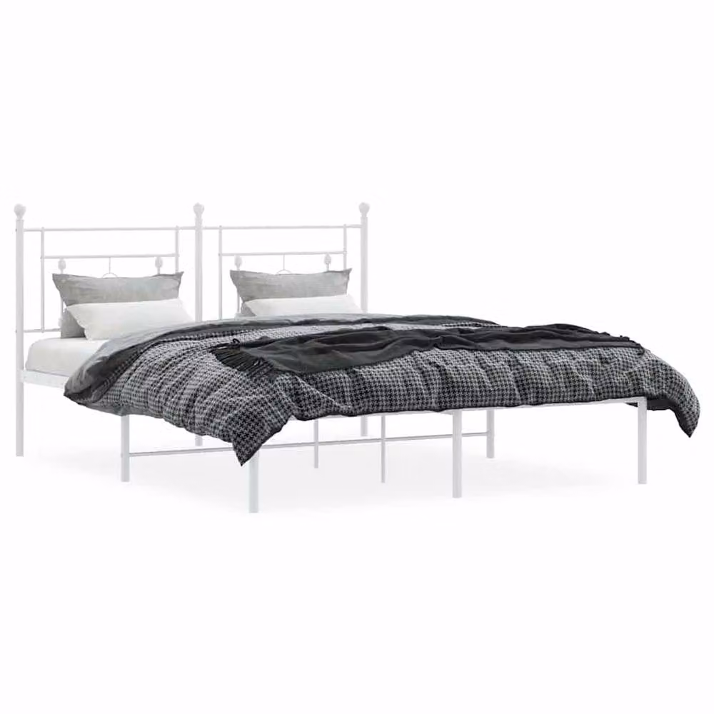 Berkfield Home Metal Bed Frame with Headboard, White, W: 160 cm, L: 200 cm