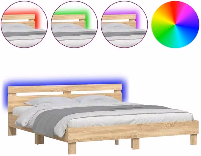 Berkfield Home Sonoma Oak Bed Frame with LED Lighting and USB Charging Port, Light Oak, W/D/H: 200 x 200 cm