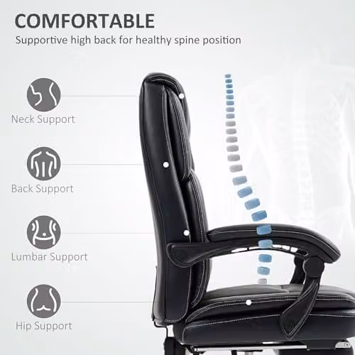 HOMCOM Black Synthetic Leather Executive Swivel Office Chair with Headrest and Armrests – 4