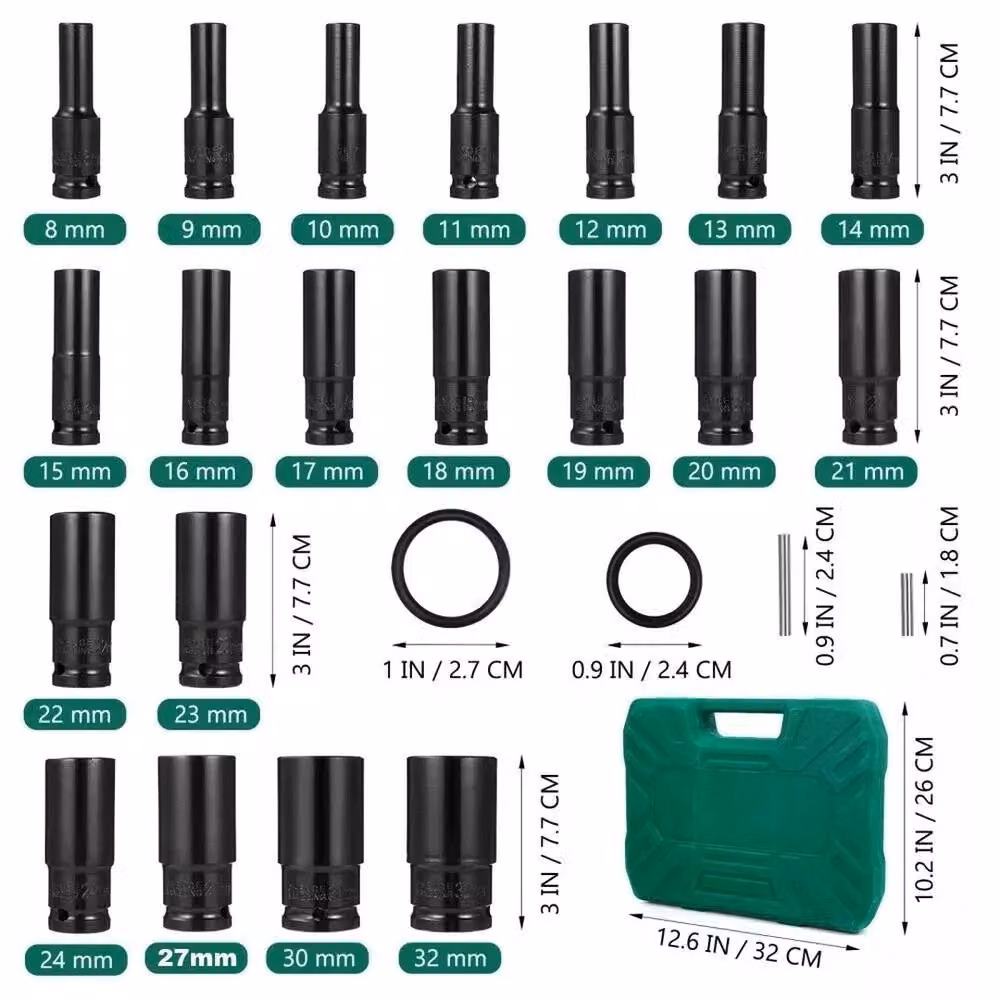 NESTLUNE 20-Piece 1/2 inch Deep Impact Socket Tool Set in Black – 2