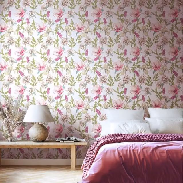 Hoopla Walls Orchid Bloom Floral Wallpaper in Pink and Multicolour