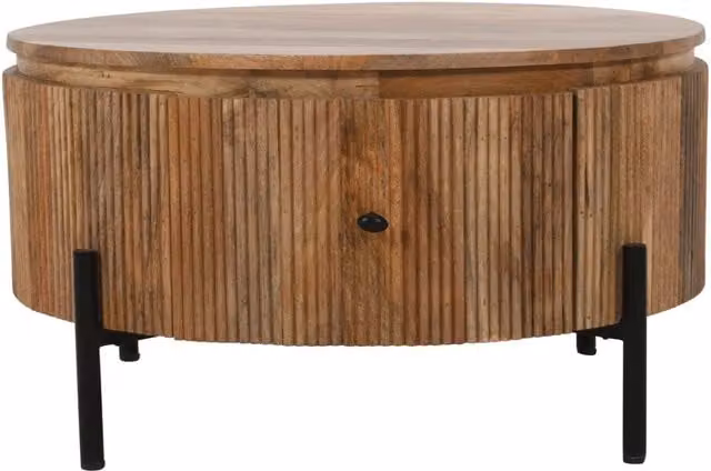 IH Design Margarita Natural Solid Wood Coffee Table with Metal Legs, W/D/H: 80 x 80 x 45 cm