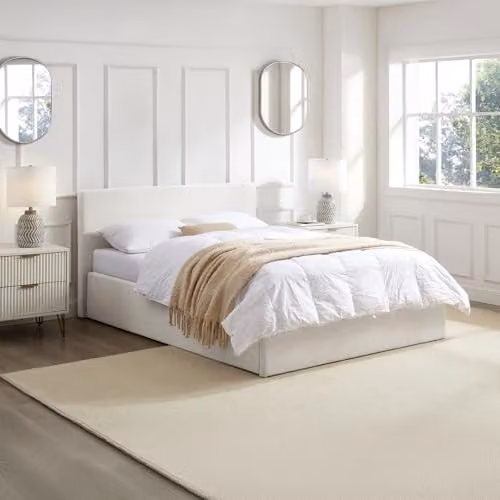 TEDDY BOUCLE White Upholstered King Size Ottoman Storage Bed with Foam Mattress W/D/H: 180 x 200 cm – 2