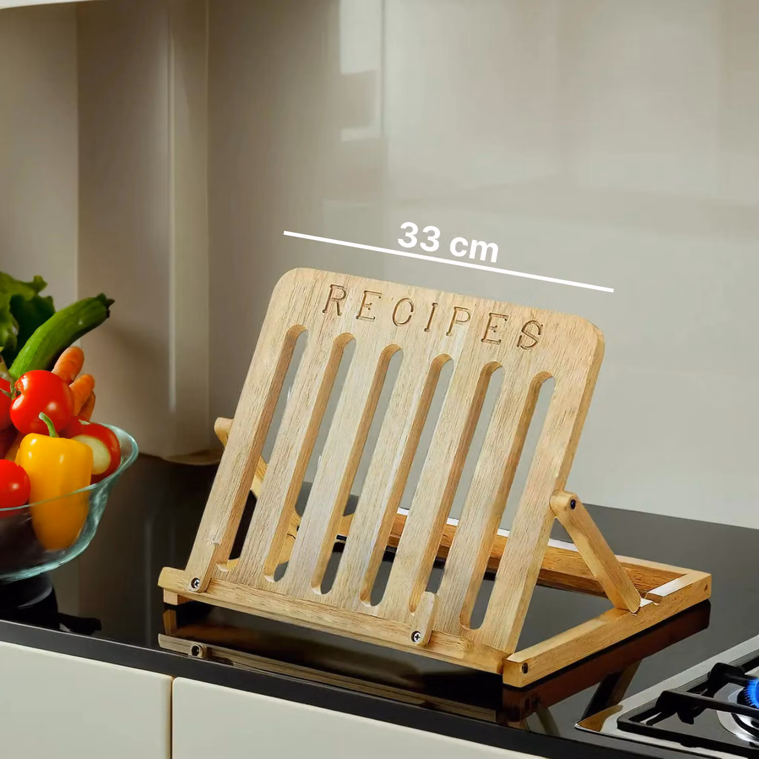 Orsina Adjustable Tropical Rubberwood Cookbook Stand in Sand, Brown and Beige, W/D/H: 28.0 x 21.0 x 28.0 cm – 2
