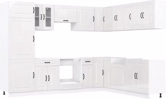 Berkfield Home Kalmar 14 Piece Modern Gloss White Kitchen Cabinet Set in Engineered Wood