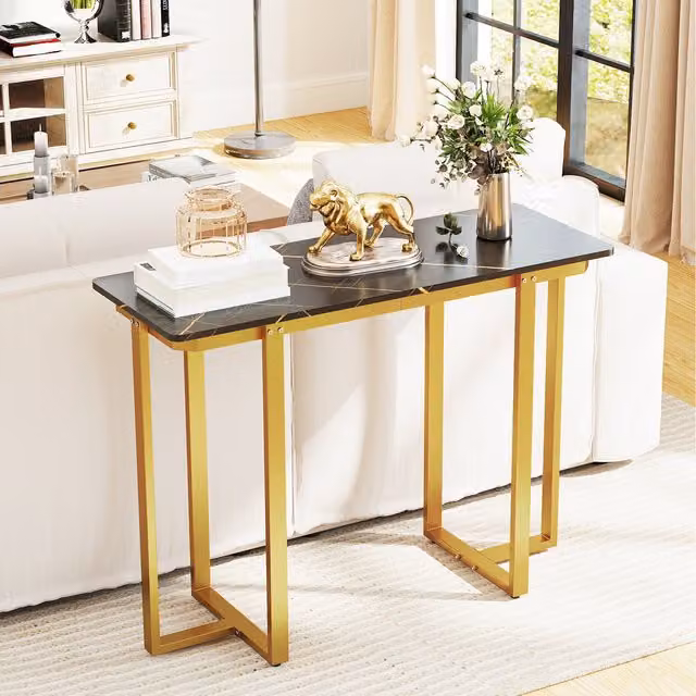 Costway Modern Faux Marble Console Table in Gold and Black
