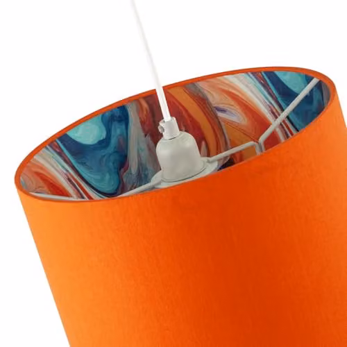 Happy Homewares Orange Linen Fabric Lamp Shade with Multi Colour Marble Design, W: 30 cm, H: 20 cm – 3