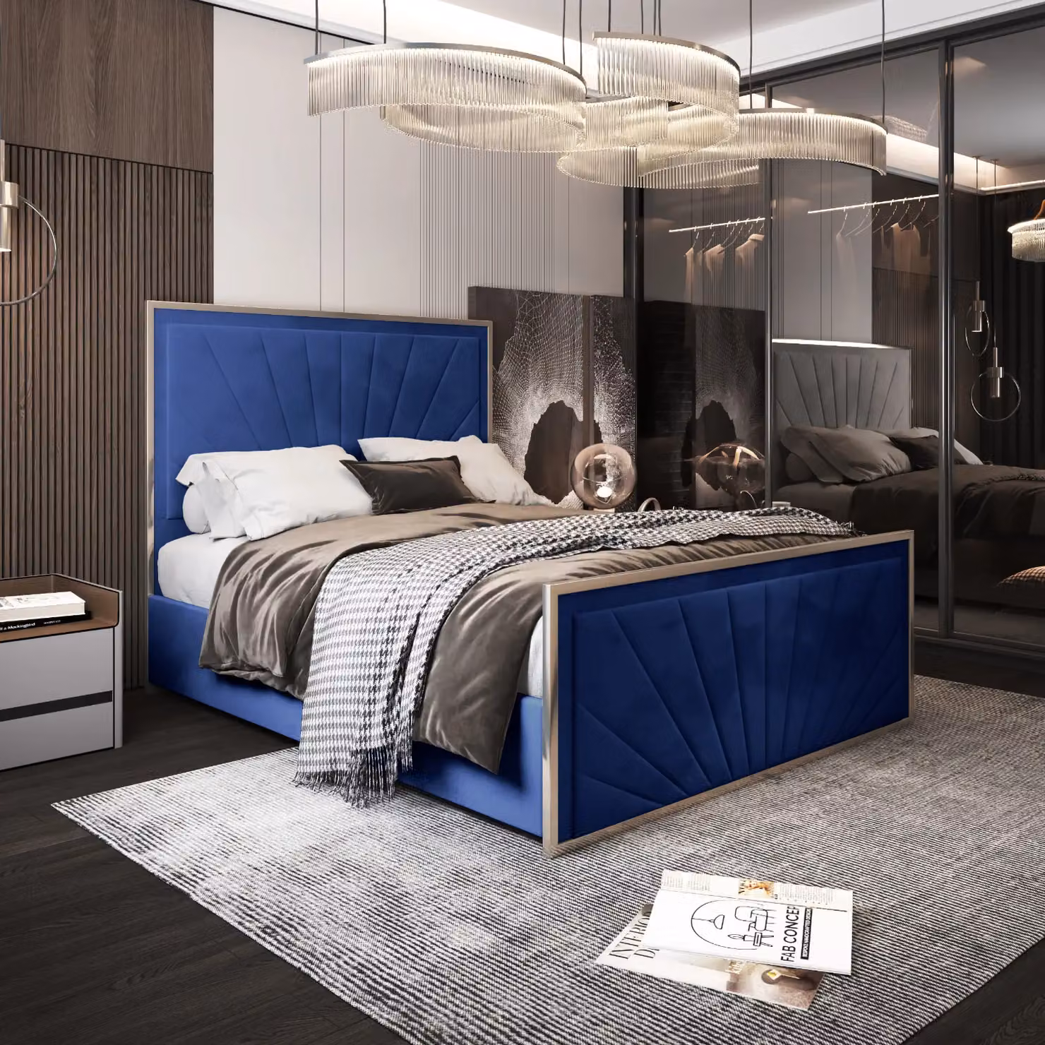 Casani Blue Velvet Upholstered Metal Designer Bed Frame, W/D/H: 200 x 137 x 200 cm – 2