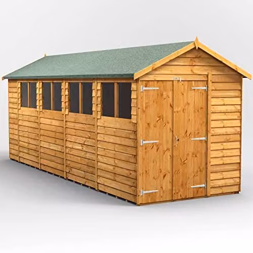 Powersheds Premium Apex Overlap Wooden Shed in Brown with Toughened Glass and Security Features, W/D/H: 228.78 x 191.4 x 191.4 cm
