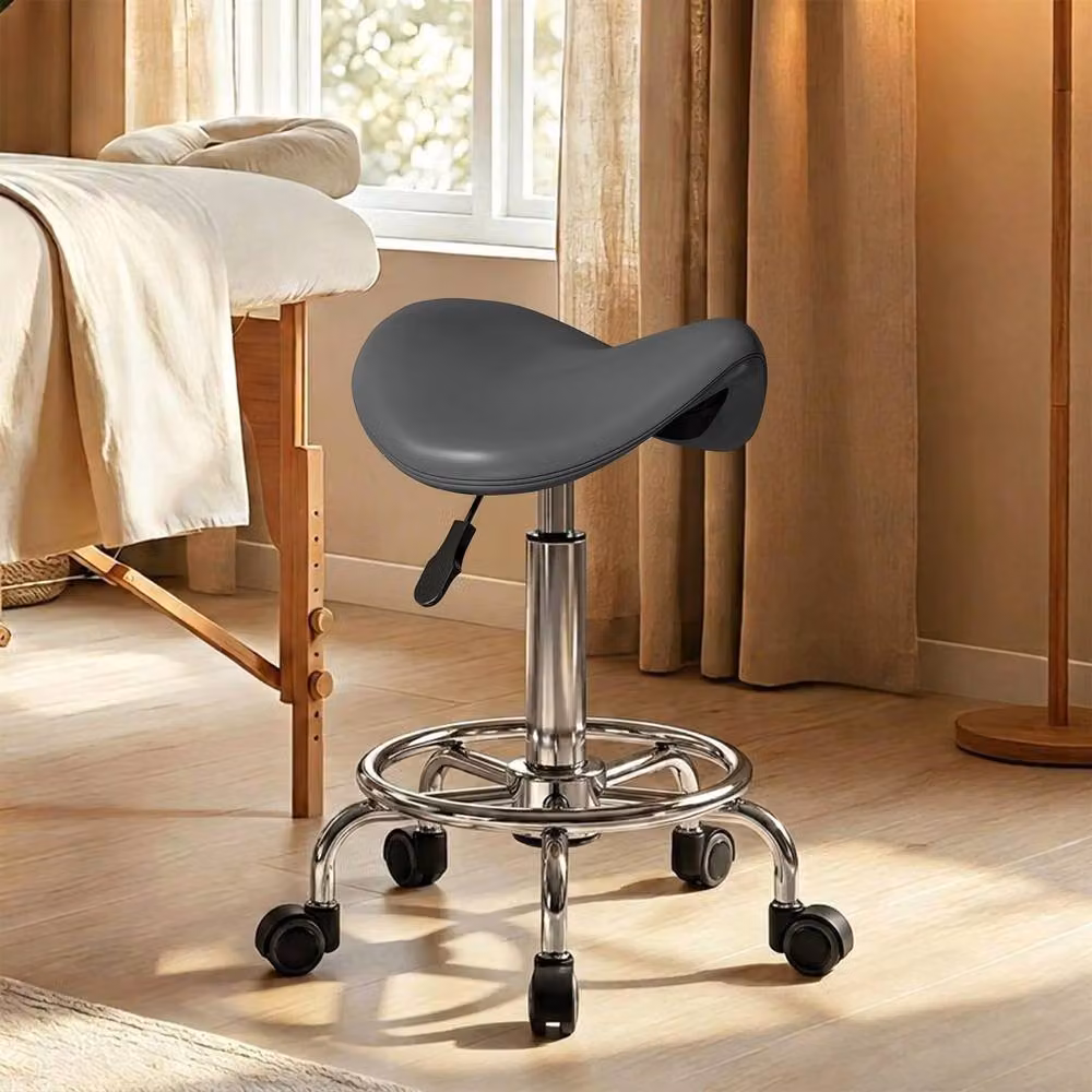 NESTLUNE Grey Saddle Chair with Castors and Synthetic Leather Seat – 6