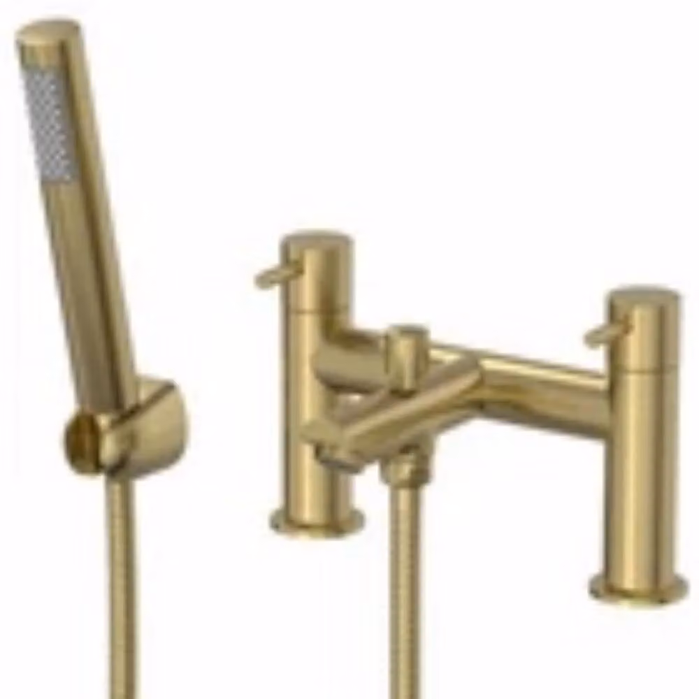 Kelvenix Brushed Brass Shower Mixer Tap Set with Handset and Twin Handles in Gold – 2