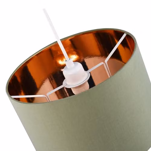 Happy Homewares Modern Round Cotton Drum Lamp Shade in Olive Green with Shiny Copper Inner, Diameter: 25.4 cm – 2