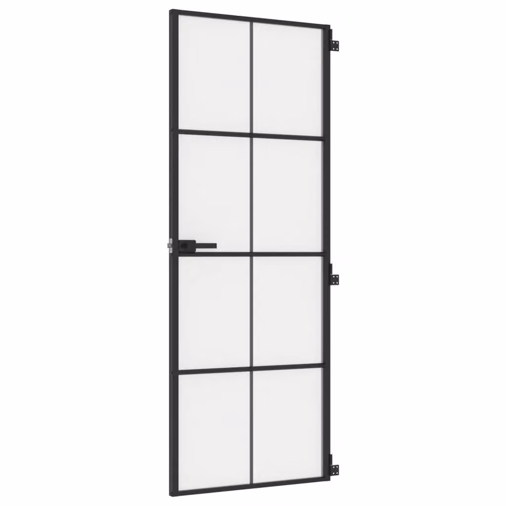 Berkfield Modern Slim Interior Door in Black with Tempered Glass and Aluminium, W: 76 cm, H: 201.5 cm – 2