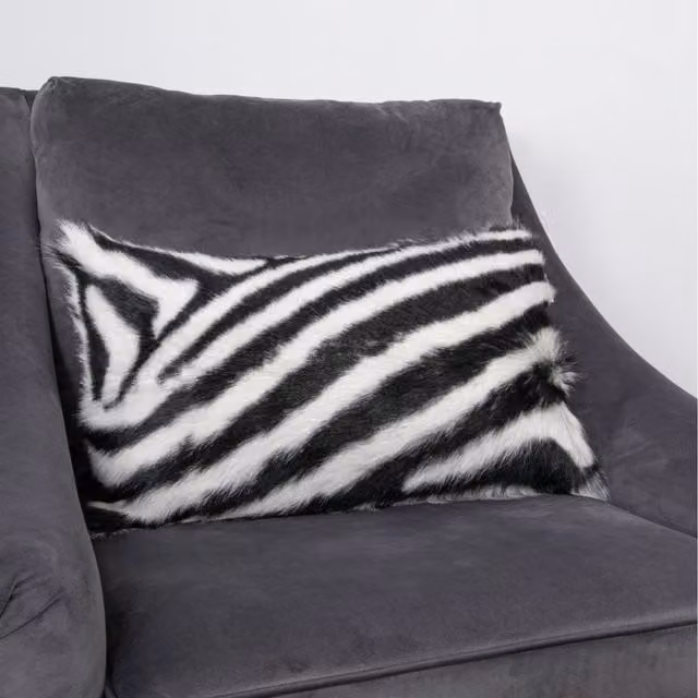 Native Natural Zebra Striped Lambskin Cushion, Black and Multicolour, W: 30 cm