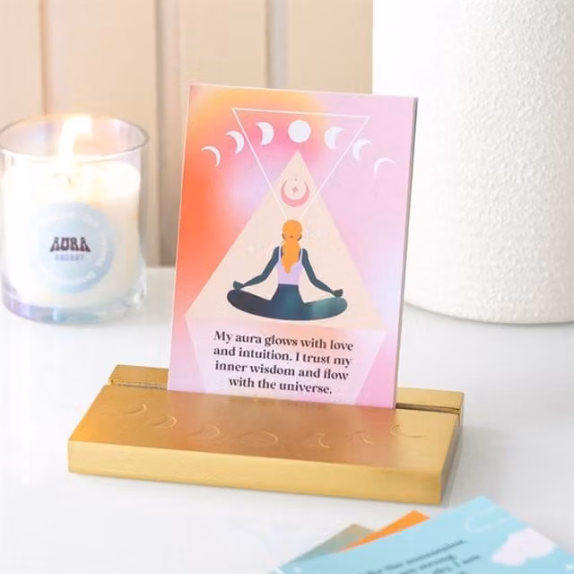 KDMK Aura Affirmation Cards with Wooden Stand Pink and Gold Abstract Set