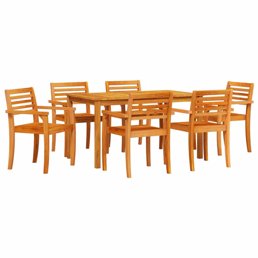Berkfield Home 7 Piece Rustic Acacia Wood Garden Dining Set in Brown and Multicolour – 2