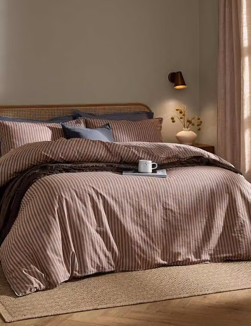 YARD Marlow Stripe Pure Cotton Duvet Cover in Blue Mix