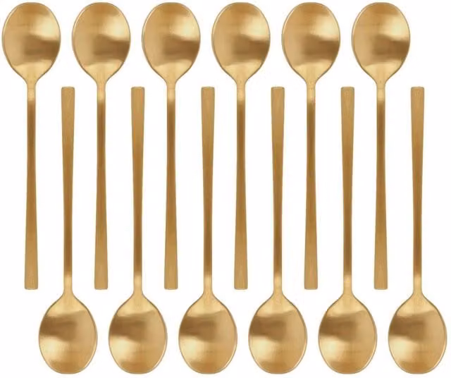 Havendro 12-Piece Gold Coated Stainless Steel Teaspoons, 14.5 cm