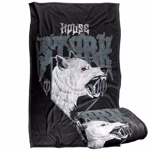 Warner Bros. Game of Thrones House Stark Wolf Silky Touch Super Soft Fleece Throw Blanket, Multicolour