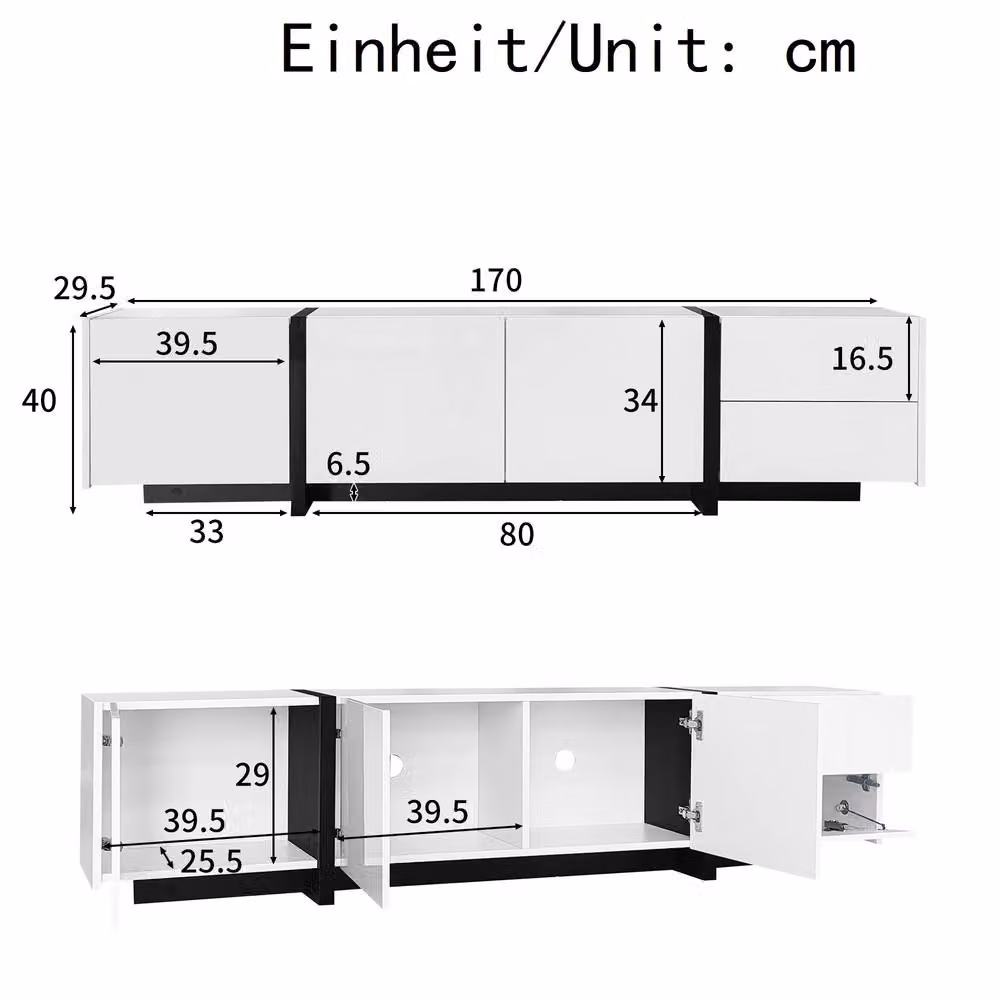 ModernLuxe High Gloss White Wood TV Unit with Drawers and Doors, W: 170.0 cm, D: 40.0 cm, H: 29.5 cm – 4