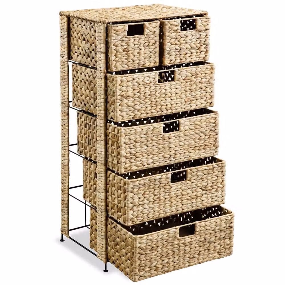 Berkfield Home Rustic Brown Water Hyacinth Storage Unit with 6 Baskets, W/D/H: 47 x 37 x 100 cm – 2