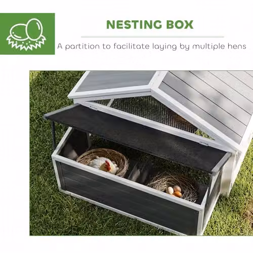PawHut White Wooden Chicken Run and Coop with Nesting Box and Openable Roof for 4-8 Chickens, Rabbits or Ducks – 4