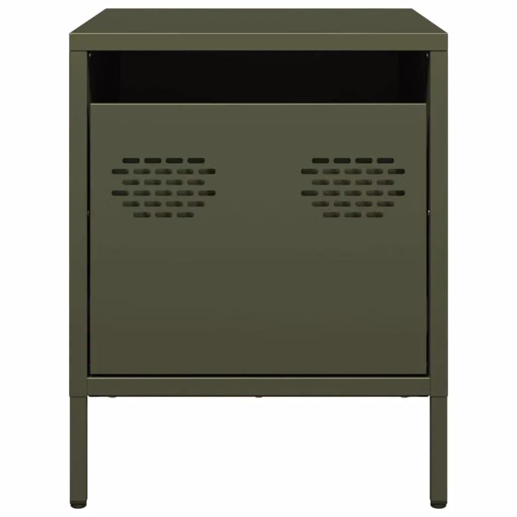 Berkfield Home Industrial Metal Bedside Cabinet in Matt Olive Green, W/D/H: 35 x 39 x 43.5 cm – 3