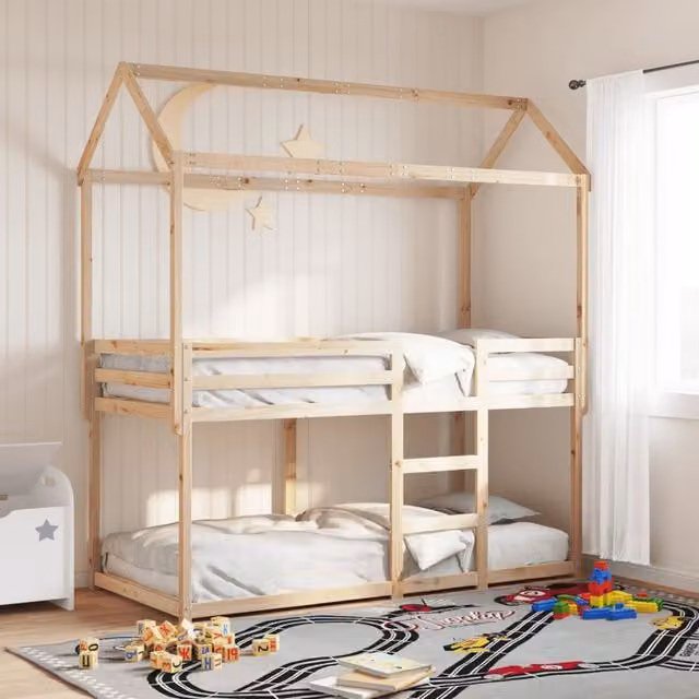 Berkfield Home Rustic Solid Wood Pine Bunk Bed in Brown, W/D/H: 80 x 200 cm
