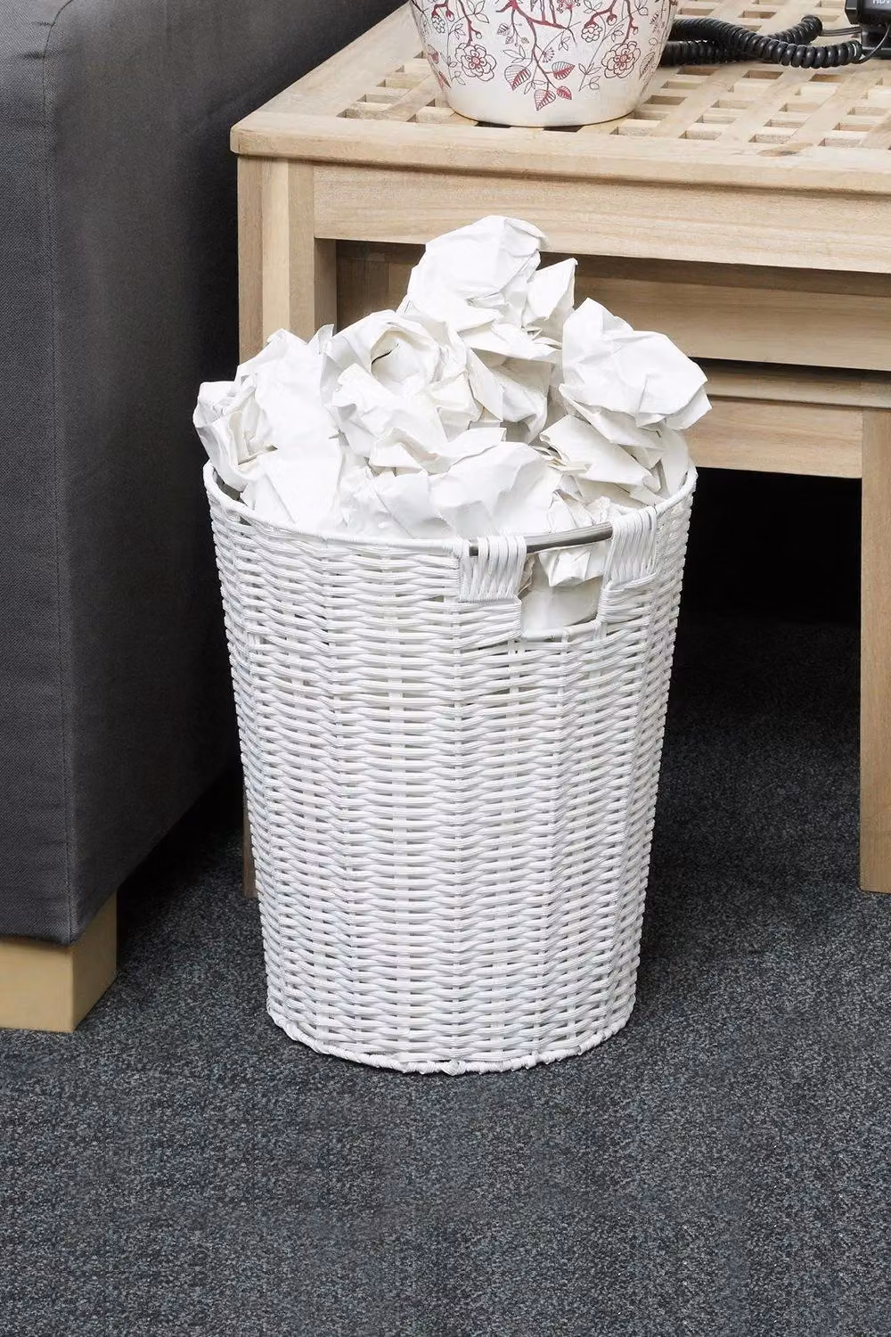 Arpan White Resin Plastic Round Waste Paper Bin and Storage Basket with Handles – 3