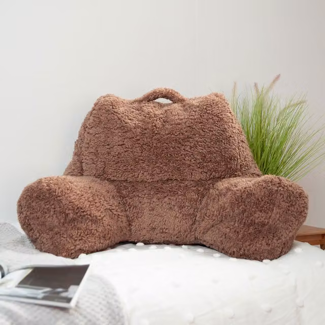 ICON Brown Berber Fleece Contoured Wedge Reading Support Pillow with Microbead Filling