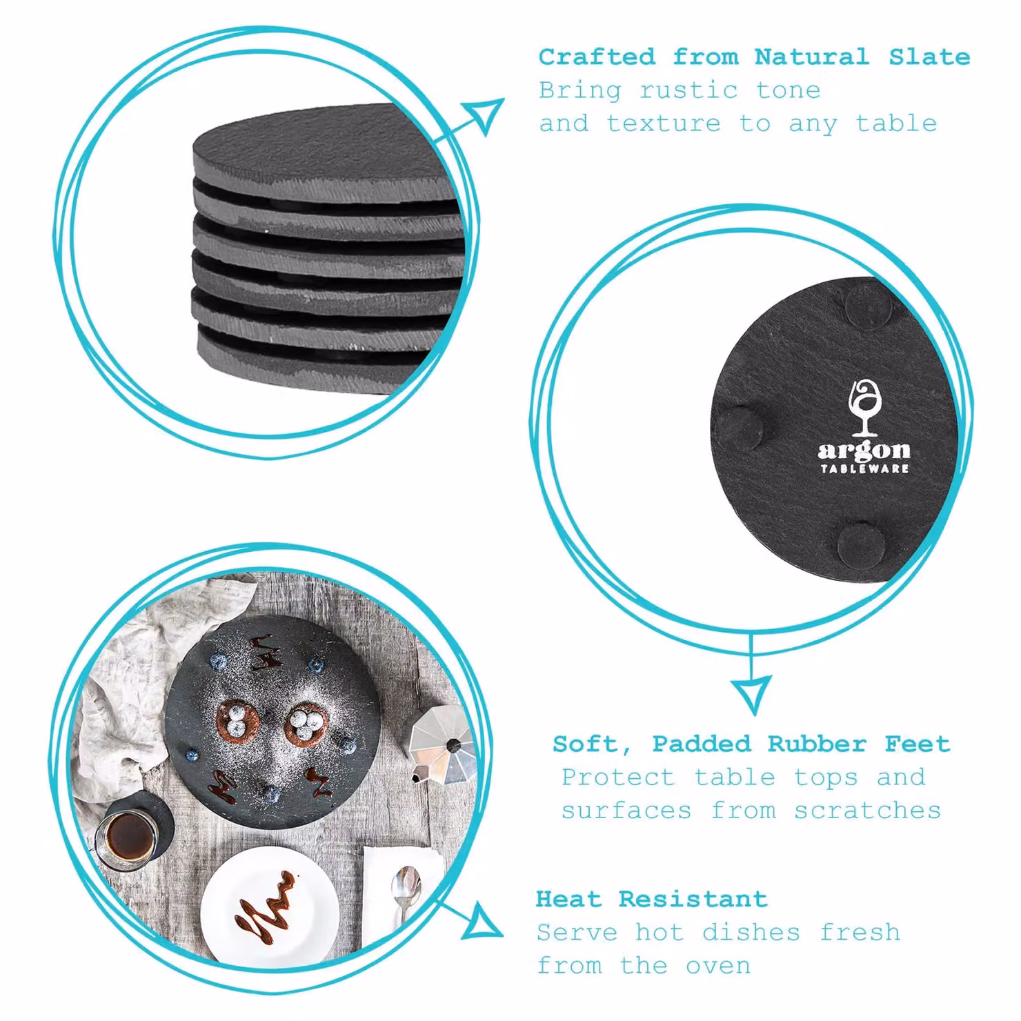 Argon Tableware Linea 12 Piece Round Slate Placemats and Coasters Set in Grey – 2