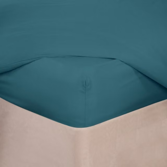 OHS Plain Dyed Non-Iron Microfibre Fitted Bed Sheet in Petrol Blue, W/D/H: 140 x 200 cm