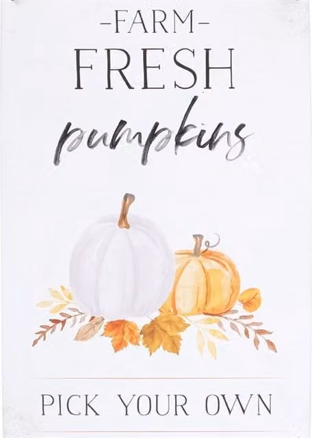KDMK Farm Fresh Pumpkins White Metal Wall Plaque for Autumn Decor