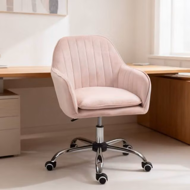 ERGOVEXA Pink Velvet-Feel Tub Task Chair for Home Office and Bedroom