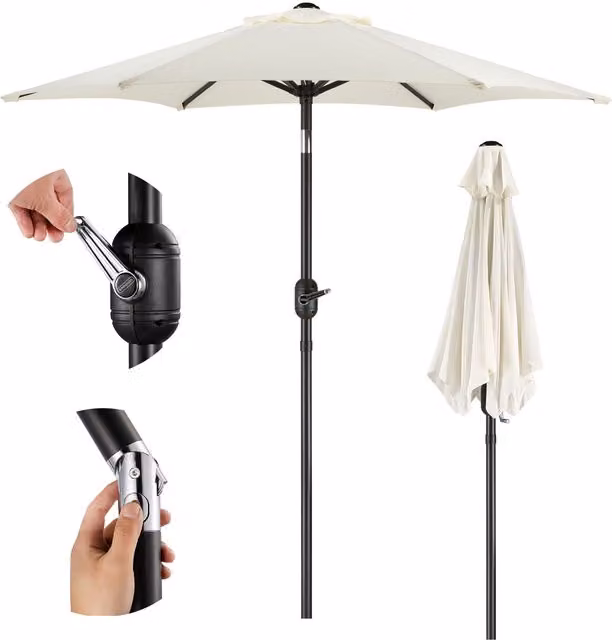 VonHaus 2m Parasol with Hand Crank and Tilt Function in Beige with UPF 50+ Polyester Canopy and Steel Frame