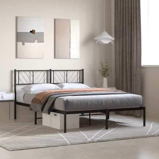 Berkfield Home Metal Bed Frame with Headboard, Black, W/D/H: 140 x 190 cm – 1