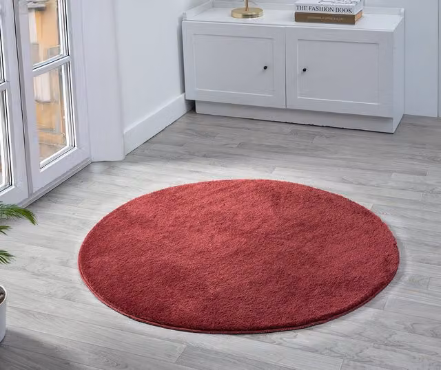 Desire Rugs Red Plain Modern Square Washable Non-Slip Low Pile Area Rug, W: 100 cm, L: 100 cm