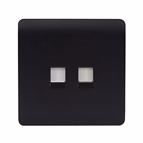 Trendi Switch 2 Gang RJ45 Cat 5e Ethernet and Telephone Secondary Sockets in Matt Black – 2