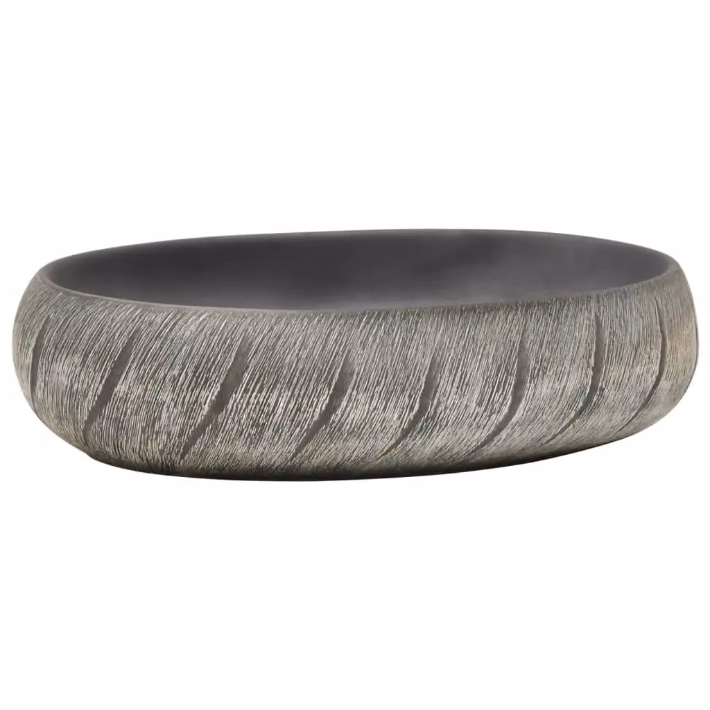 Berkfield Home Oval Ceramic Countertop Basin in Black and Grey, W: 59 cm, D: 40 cm, H: 15 cm – 2