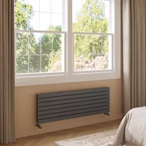 UK Radiators Typhoon Axis Anthracite Horizontal Designer Double Panel Steel Radiator W: 140 cm, H: 47.6 cm – 3