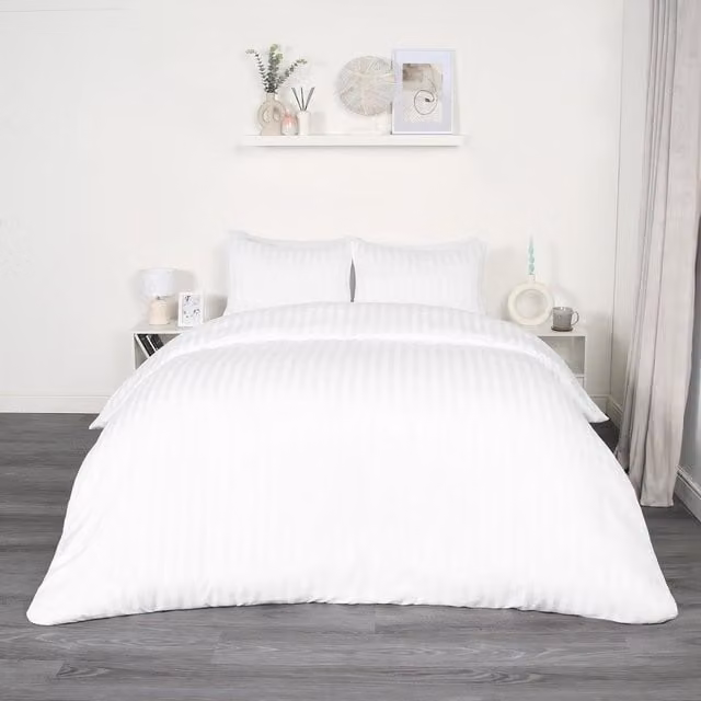 OHS White Satin Stripe Duvet Set, 180 x 200 cm
