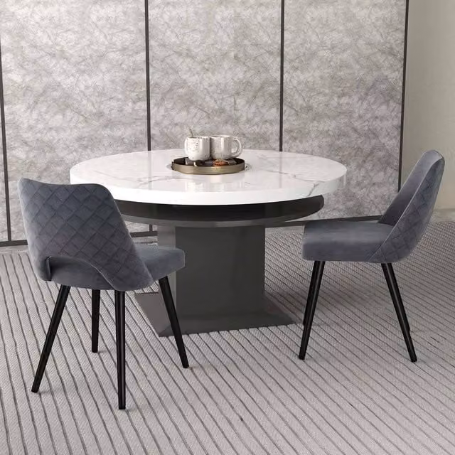 KORVIXA Set of 2 Grey Velvet Modern Accent Dining Chairs with Armrests, H 84 x W 48 x D 100 cm