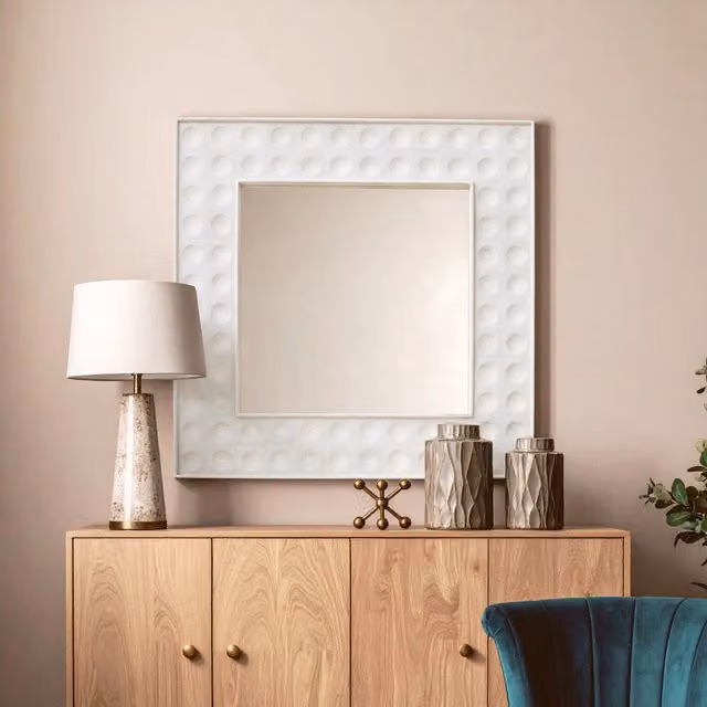 Orsina White Square Wood Wall Mirror – 1