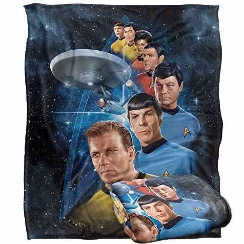 Trevco Star Trek Among The Stars Silky Touch Super Soft Fleece Throw Blanket, White, W: 152 cm, D: 127 cm – 1