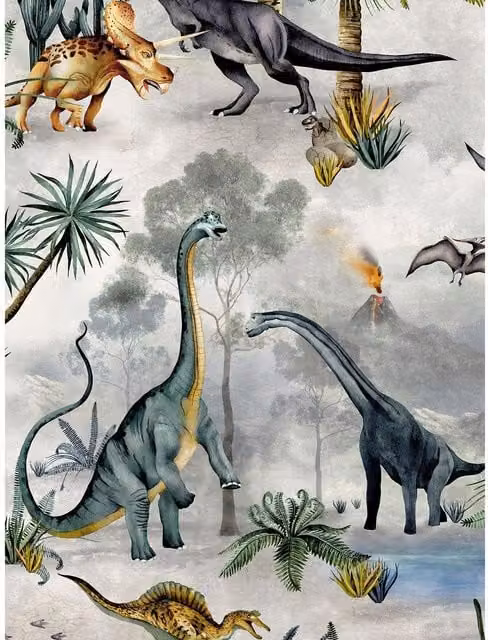 Belgravia Dino Kingdom Grey Childrens Animal and Botanical Matt Paper Wallpaper